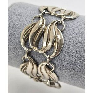 Vintage Bracelet Sterling Silver Wide Wave Tulip Leaves Design 7.5" Wrist LI644